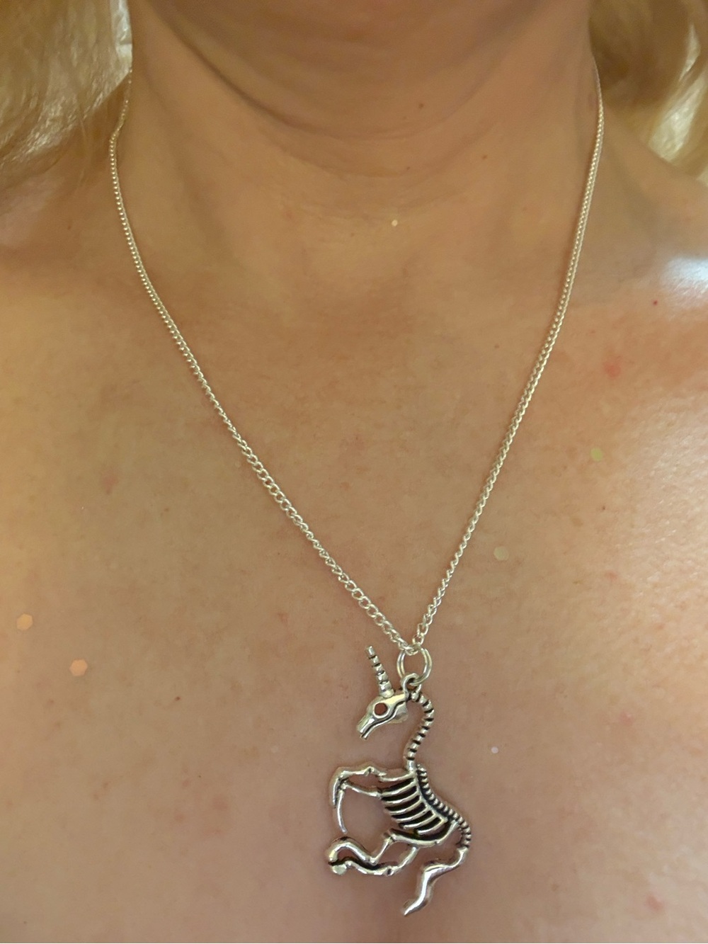 Hand-Crafted Silver Skeleton Unicorn Pendant Necklace - Women's Jewelry